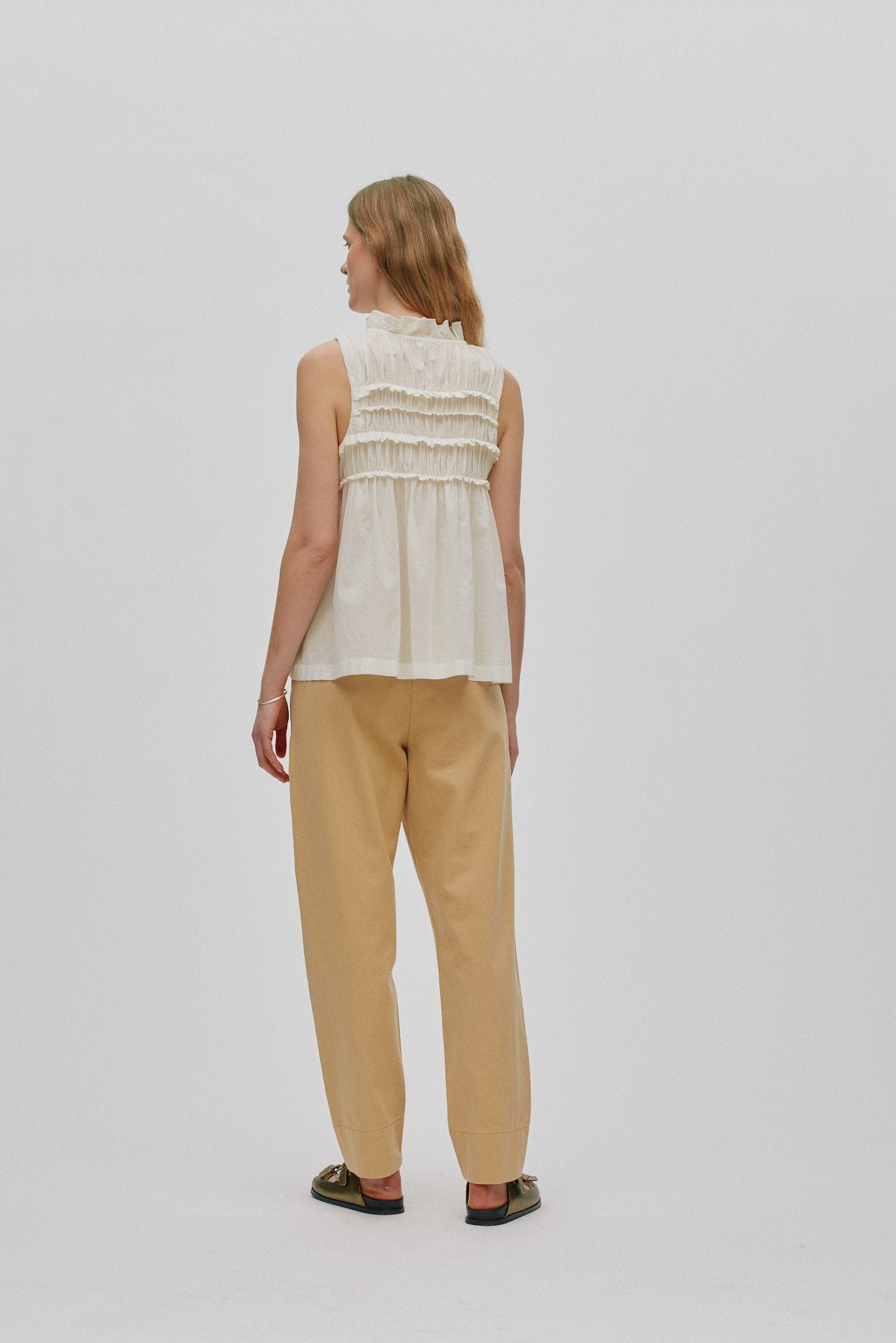 Pia - Voile frill halter top I Chalk 2 - Rabens Saloner