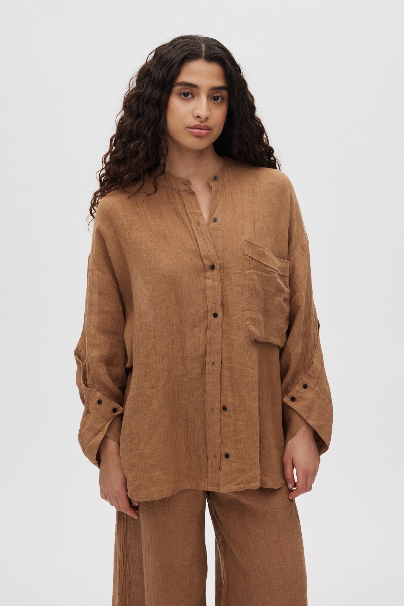 Bobbies - Crinkled oversize shirt I Walnut 8 - Rabens Saloner