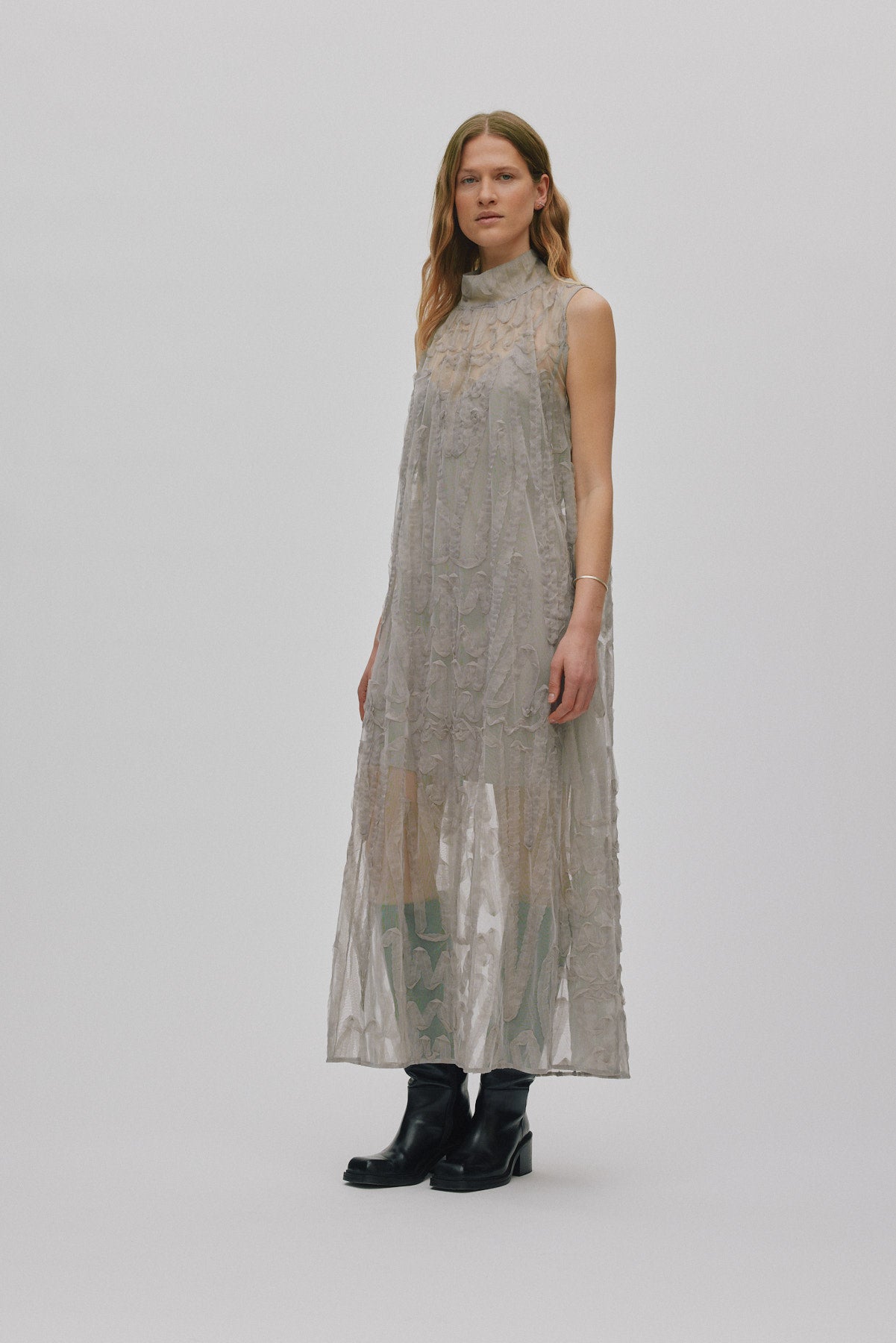 Allison - Splash netting long dress I Silver grey 2 - Rabens Saloner