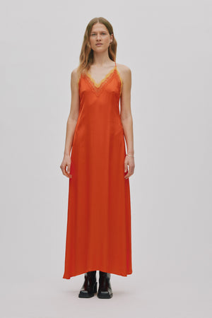 Chefira - Contrast lace camisole dress I Deep mandarin Deep mandarin XS 1 - Rabens Saloner