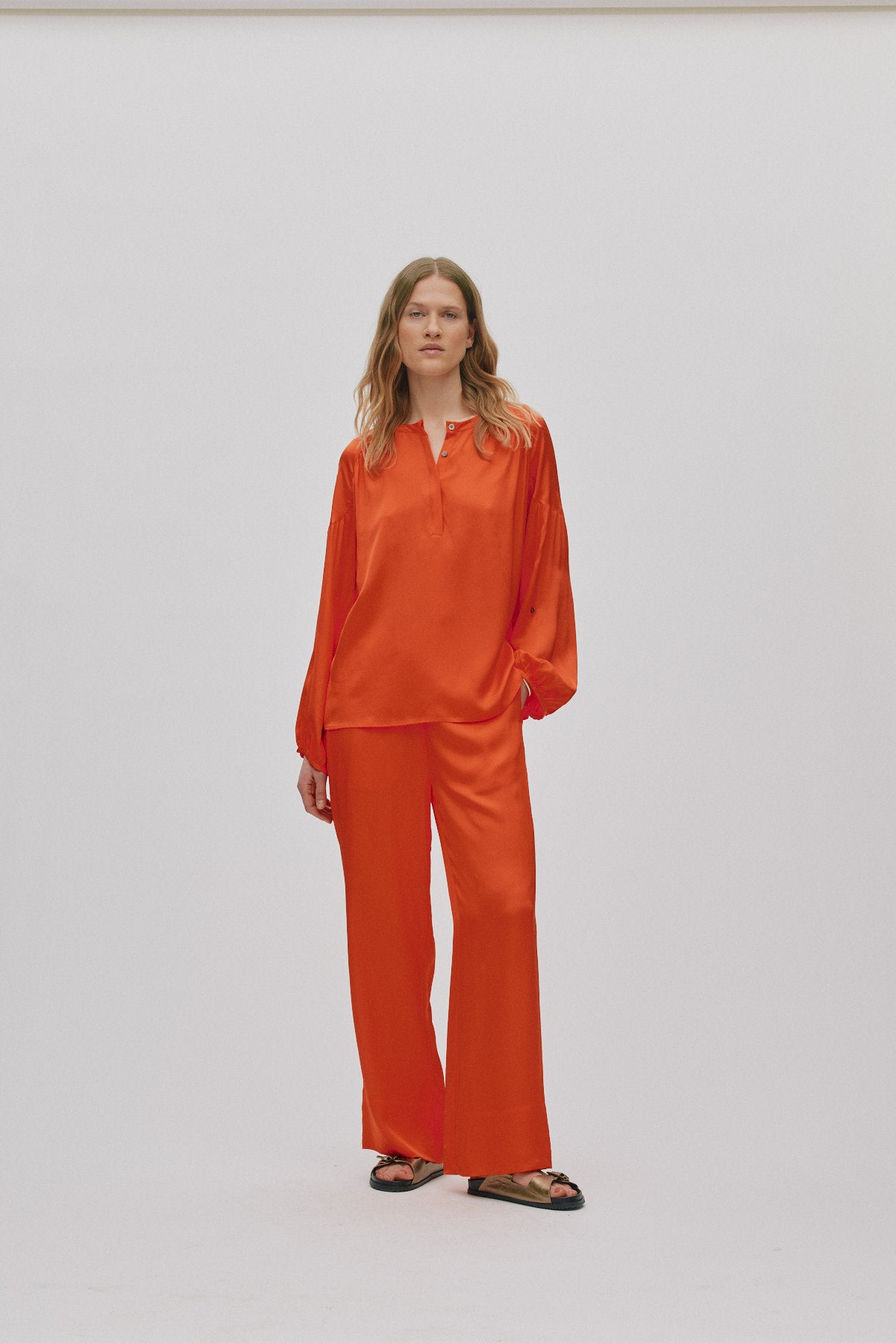 Lissy - Contrast lace shirt I Deep mandarin 1 - Rabens Saloner
