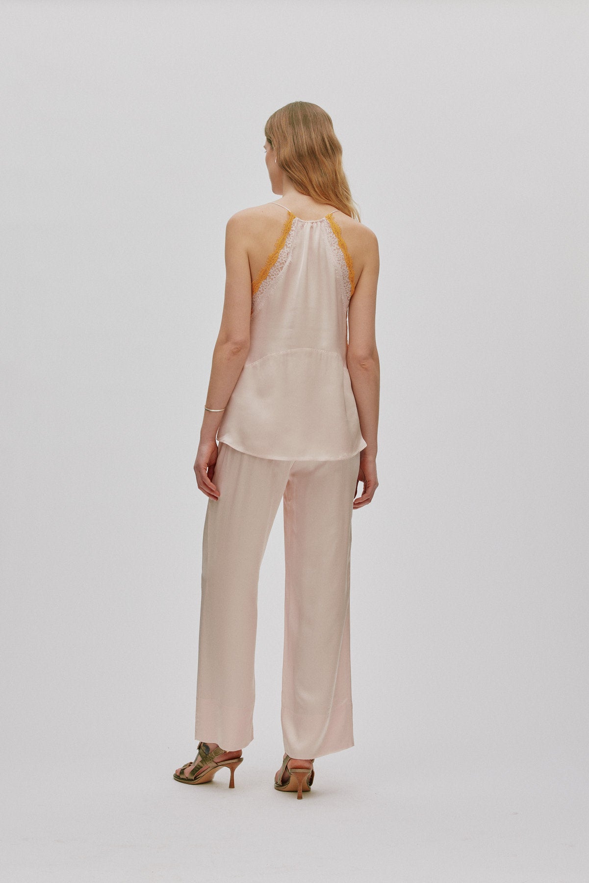 Alisa - Contrast lace wide leg pants I Light rose 3 - Rabens Saloner