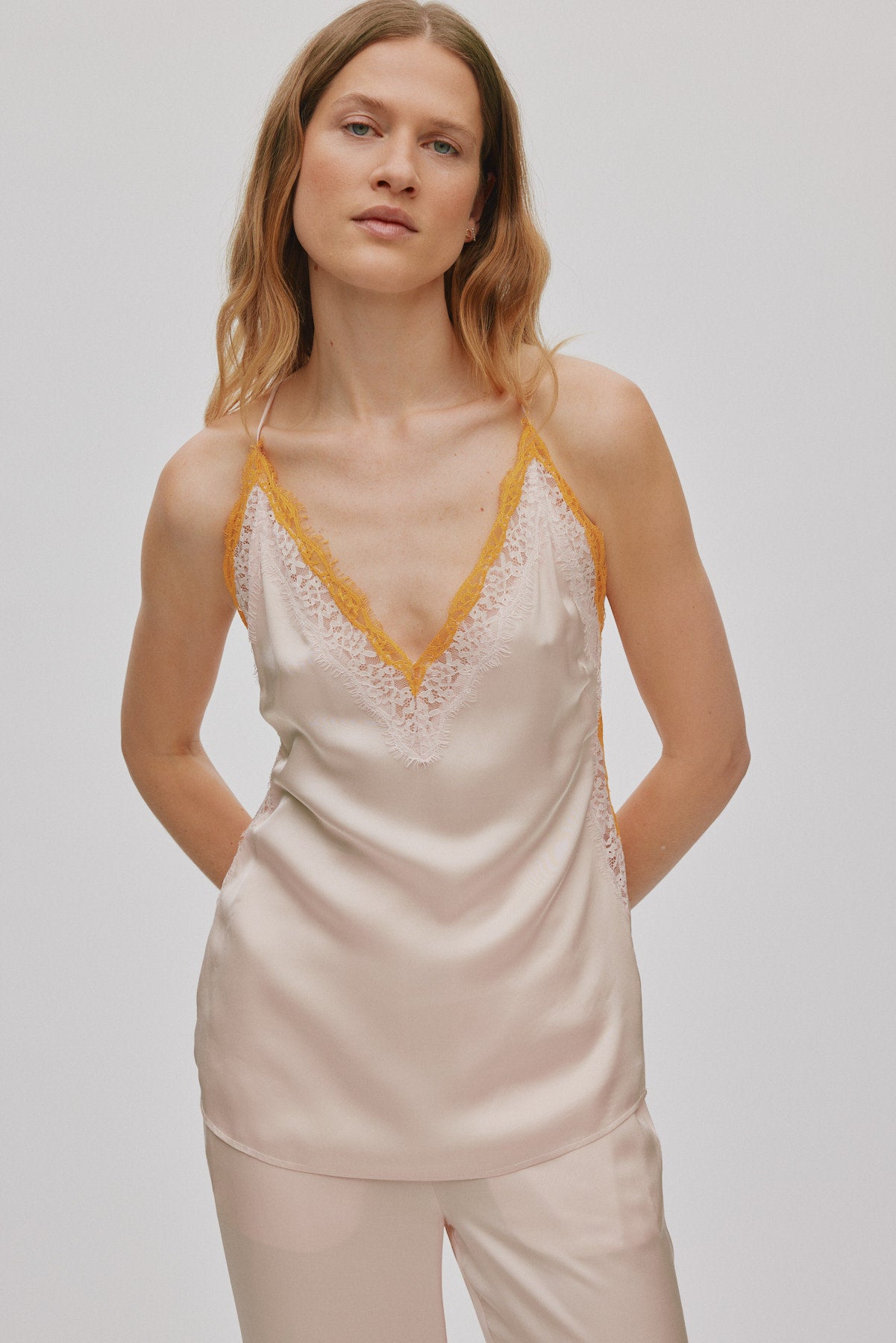Soho - Contrast lace camisole top I Light rose 2 - Rabens Saloner