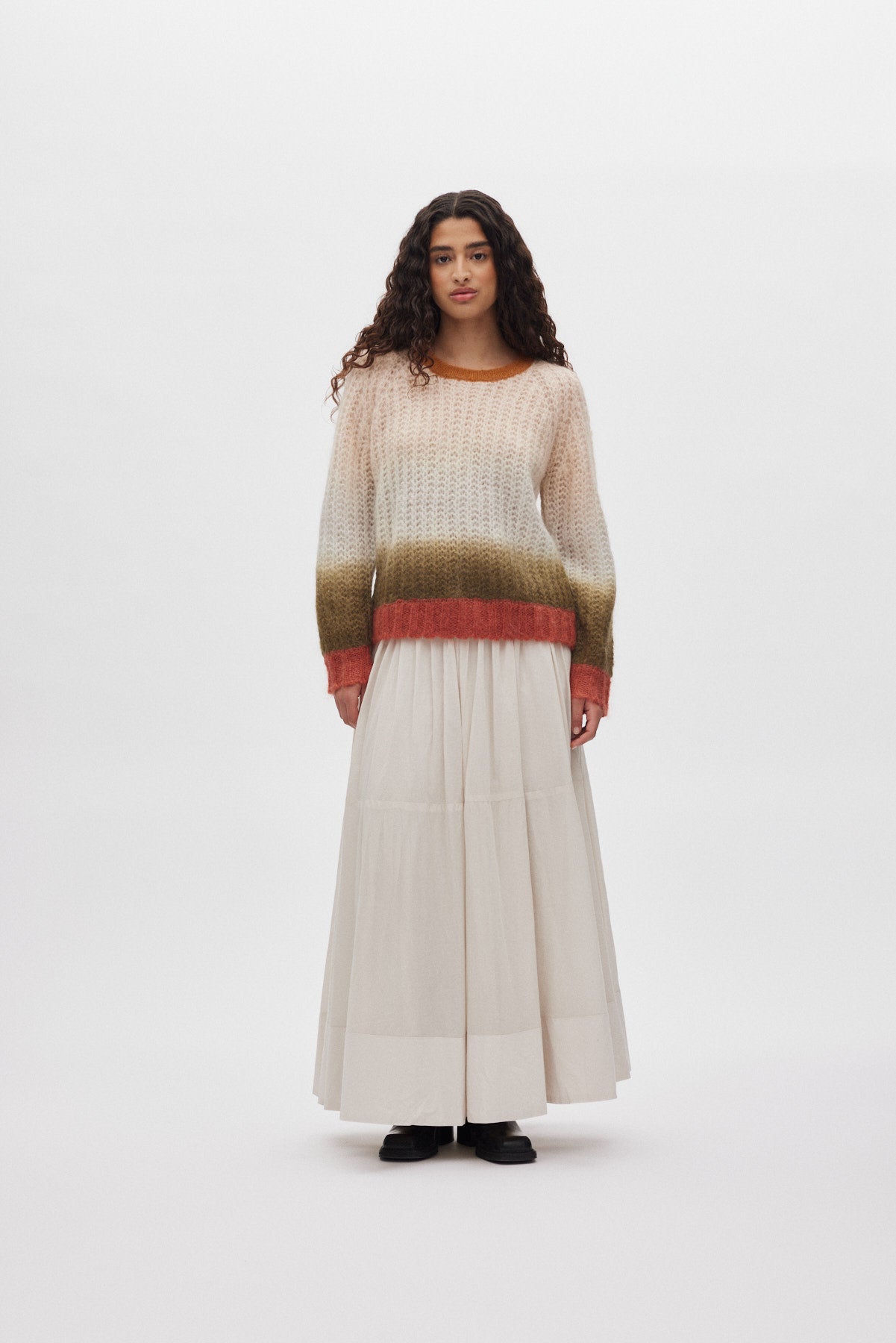 Dema - Poplin full layered skirt I Clay 1 - Rabens Saloner