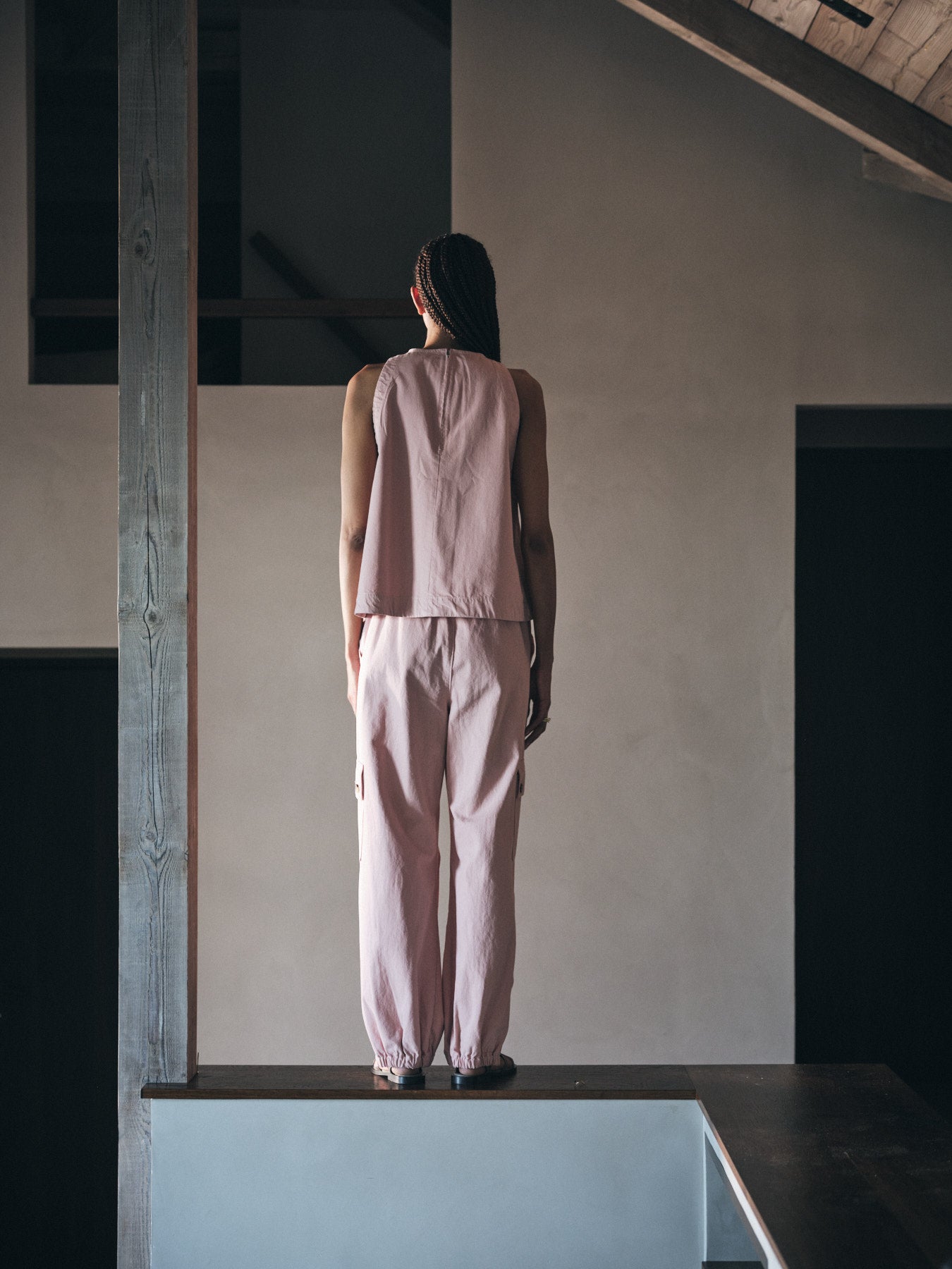 Justa - Texture canvas pants with zip I Soft rose 8 - Rabens Saloner